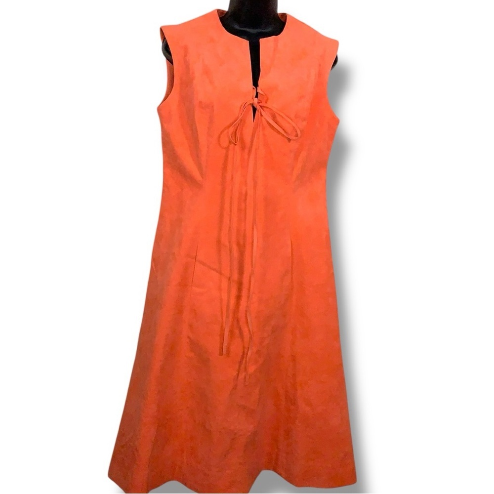 Vintage Medium Vera Maxwell Orange Coral Ultrasuede Dress Sleeveless Western 70s